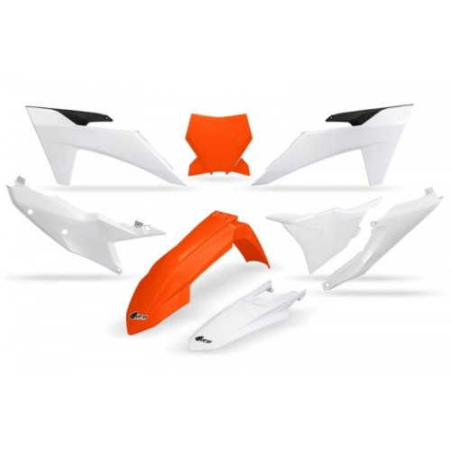 UFO Komplett idomszett FEHÉR/NARANCS KTM SX 125 / 250 / 300 '23-'24, SX-F 250 / 350 / 450 '23-'24 